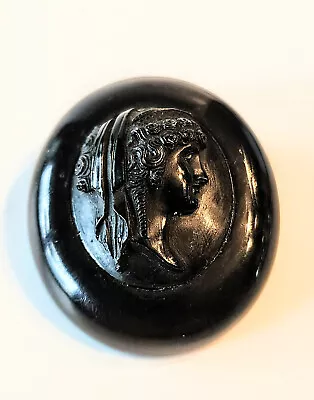 Antique  Victorian Whitby Jet Portrait Cameo Mourning Brooch/Pin Circa 1800's • $250