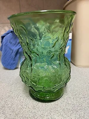 💐Vintage E.O Brody Co. Cleveland USA Green Crinkle Textured Glass Vase 8  Tall • $14