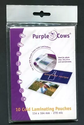 PURPLE COWS - 10 Cold Laminating Pouches 114 X 164 Mm -270mic • £5