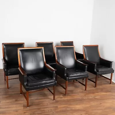 Set Of 6 Mid Century Black Leather Dining Chairs By Torbjørn Afdal Norway Circa • $5650