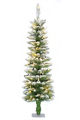 5 Ft Pencil Flocked Christmas Xmas Tree 390 Tips UL 200 LED Square Stand • $121.19