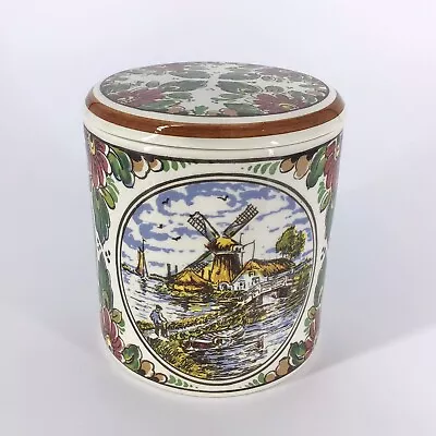 Delft Polychrome Tea Jar With Lid Hand Painted Canister Holland Vintage • $34.99