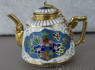 $265 • Buy Antique Miniature Teapot Cloisonne Metal Gilding Enamels China Art Lid Rare Old