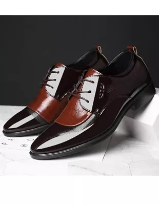 Men's Formal Dress Shoes Pointed Toe Leather Shoes Lace Up Stylish Brown UK 10.5 • £25