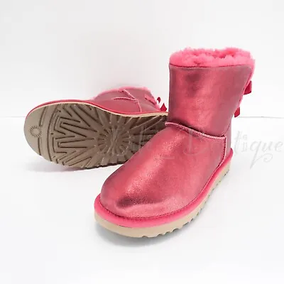 NIB UGG 1132732 Women’s Mini Bailey Bow Glisten Winter Boots Radish Pink Size 7 • $108.95