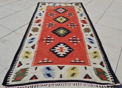 Vintage Hand Knotted Turkish Kilim Moroccan Wool Rug Runner 4.4 X 2.2 Ft • $49