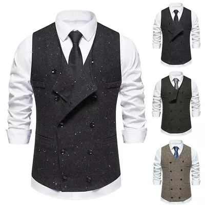 Double Breasted Lapel Vest Retro Sleeveless Waistcoat For Men's Formal Attire • $22.77