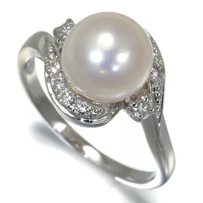 Auth MIKIMOTO Ring Akoya Pearl 8.2mm Diamond US5-5.25 900 Platinum • £559.65