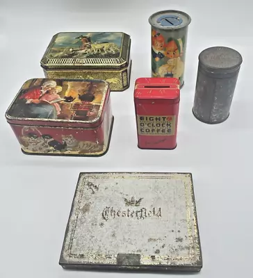 Lot Of 6 Vintage Antique Tins Coffee Chesterfield Royal Baking Powder & More • $20