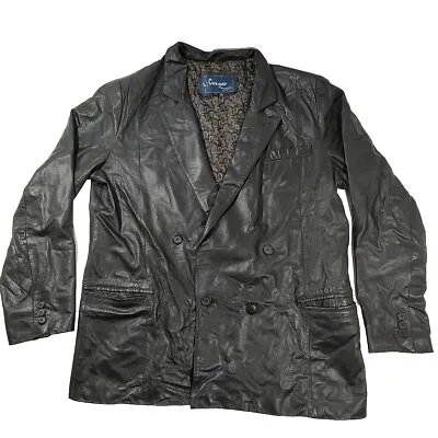 VINTAGE Cougar International Genuine Leather Pea Coat Men Large Black Korean • $85