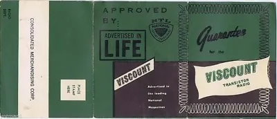  Vintage Viscount Transistor Radio Send In Guarantee Card Advertising Card • $6.79
