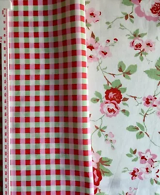 Cath Kidston IKEA Bundle 2 FQ 50cm Rosali Rose Cream & Check Cotton Fabric New • £6.99