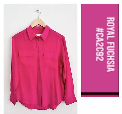 Equipment Femme Fuchsia Pink Silk Button Up Long Sleeve Top Size Small • $68