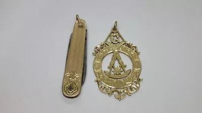 UNIQUE 10k Solid Gold Masonic Mason 1910 Pendant. Missouri.  Mason Fob Knife • £916.88