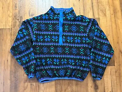 Vintage 90s LL Bean Snap T Fleece Jacket Medium Aztec Navajo Print Pullover • $49.99