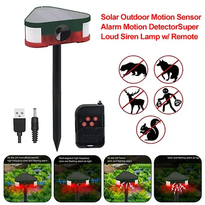 Solar Motion Sensor Alarm 360° Detector 3x129db Siren Strobe Light With Remote • $25.75