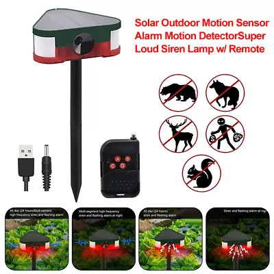 Solar Motion Sensor Alarm 360°Detector 3x129db Siren Strobe Light W/Remote 4Mode • $27.59