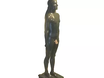 Egyptian Nude Male Slate Green Sculpture On Pedestal Base (Censored) 16”tall VGC • $39