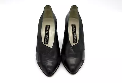 Women's Vintage Maud Frizon Black Almond Toe Leather Pumps US 6 EU 36.5 UK 4 • $65