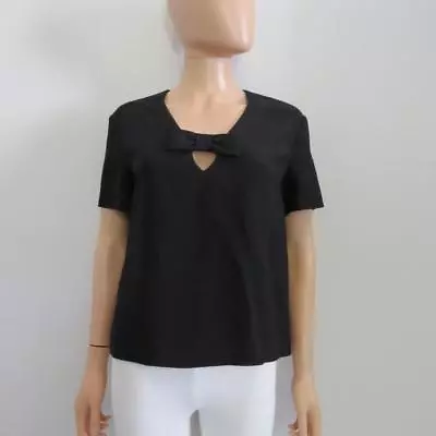 Miu Miu Black V-Neck W/Bow Short Sleeve Blouse Size 38/US 2 • $85