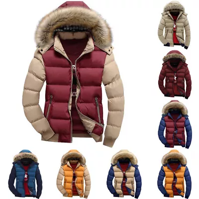 Bubble Padded Mens Fur Hooded Coat Winter Warm Thick Puffer Jacket Parka Quilted • £32.06