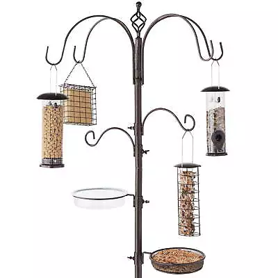 89in 6-Hook Bird Feeding Station Steel Multi-Feeder Stand W/ 4 Feeders Tray • $32.39