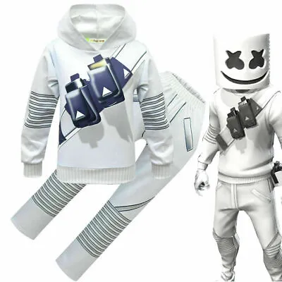 Kids Boys Girls MarshMello DJ LED Mask Hoodie Cosplay Costume Party Fancy Dress • £14.25