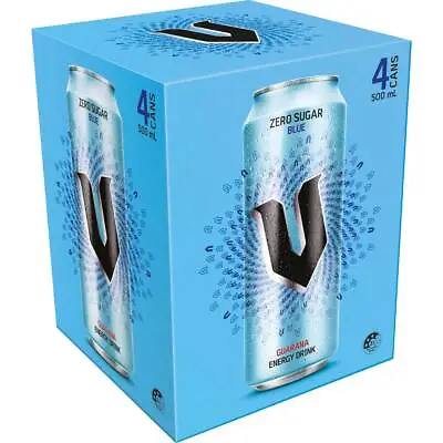 V Blue Zero Sugar Guarana Energy Drink Can 500ml X 4 Pack • $26