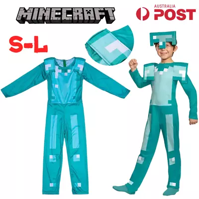 Minecraft Kids Costume Diamond Armor Anime Cosplay Steve Jumpsuit Mask Halloween • $19.79