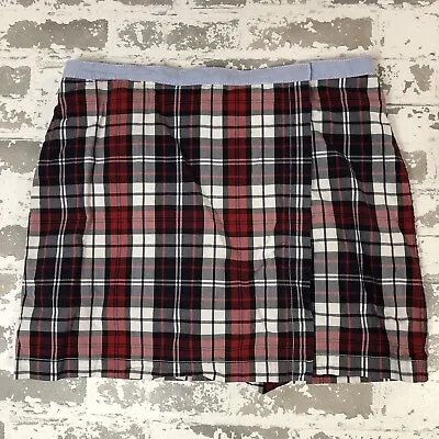 Tommy Hilfiger Mini SKORT Skirt Women 12 Madras Plaid Cotton Black Red White W34 • $19.31