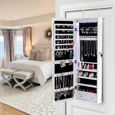 42.5  Wall Mounted Jewelry Cabinet Armoire Large Jewelry Box Organizer Mirror • $64.99