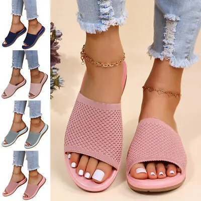 Womens Flats Ladies Slip On Fashion Slides Mules Sliders Summer Beach Sandals Sz • £11.99