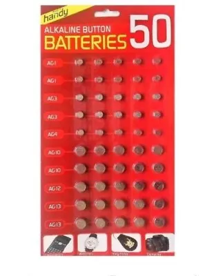 50PcsMixed Button Batteries Alkalin Coin Cell Lithium AG1/AG3/AG4/AG10/AG12/AG13 • £2.25