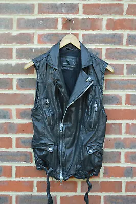 **AWESOME SAUCE* AllSaints Mens Sleeveless VICIOUS Leather Jacket SMALL XS 2 • $271.28