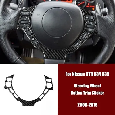 Black Carbon Fiber Car Steering Wheel Button Trim For Nissan GT-R R34 R35 08-16 • $46.50