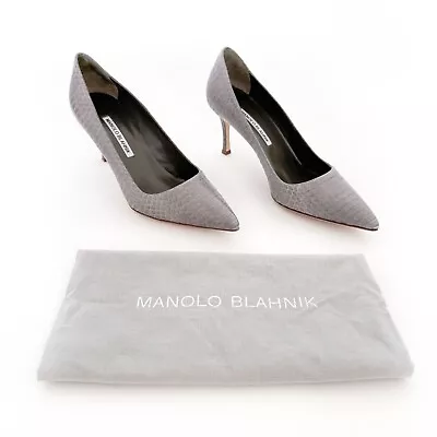 Manolo Blahnik BB 70mm Pump EU 39 US 9 Grey Snakeskin Pointed Toe High Heel • $380