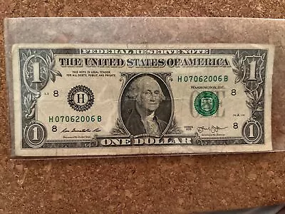 1 Dollar Bill Birthday Note 2013. Serial Number Shows A Birthday Of 7-6-2006 • $10