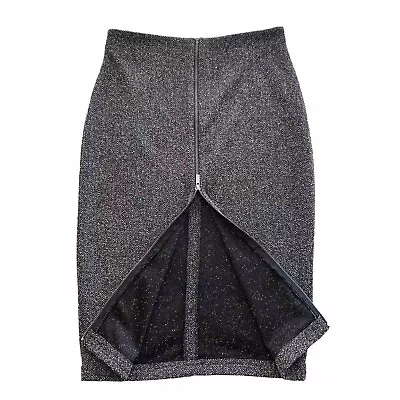 Halogen Skirt Size 8 Pencil Zip Front Tweed Charcoal Knee Retro Pinup Rockabilly • $18.88