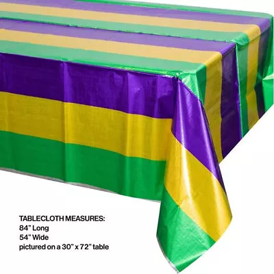 Striped Mardi Gras Metallic Tablecloth 54  X 84   Masquerade Party Decoration   • $12.99