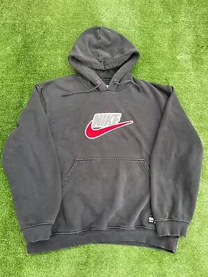 Vintage Y2K 2000s Nike Spellout Embroidered Center Logo Hoodie Silver Tag • $50