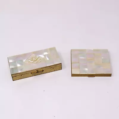 Vintage Lot (2) Mother Of Pearl Goldtone Powder Compact With Mirror/lipstick Box • $29.99