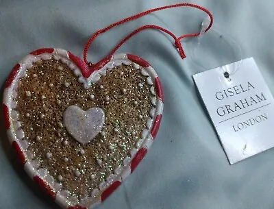 £4.99 • Buy Gisela Graham Christmas Tree Decoration Gingerbread Cookie Heart Glitter Bnwt