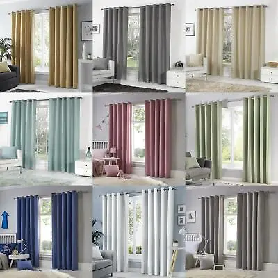 £5.95 • Buy Eyelet Curtains Plain 100% Cotton Ready Made Ring Top Lined Curtain Pairs