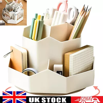 360 Rotating Pen Holder Desk Tidy Organizer Pencil Pot Makeup Brush Storage Box~ • £10.92