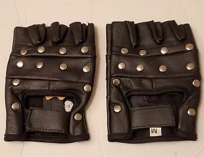 Motorcycle Fingerless Gloves Leather Rock And Roll Studded   • $11.99
