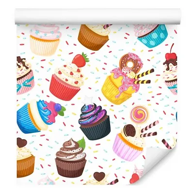 10m Fleece Wallpaper Rolls Dining Room Colorful Cupcakes Candy Decor XXL 5609 • £38.77