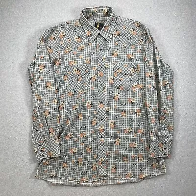 Vintage Sears Shirt Mens XL  Gray Checker Floral Western Wear Pearl Snap • $24.50