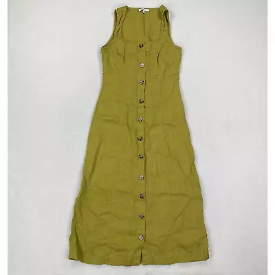 Madewell Dress Size 0 Green Linen Button Front Midi Sleeveless Square Neckline • $34.95