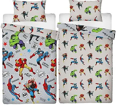 £19.99 • Buy Marvel Comics Grey Single Duvet Cover Reversible Bedding Set Spiderman Hulk