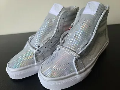 Vans Hi Old Skool Glow Back Zip Platinum Iridescent Sparkle Metallic 721278 Sz 4 • $27.99